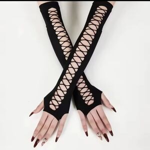 Black Lace-Up Arm Warmers
